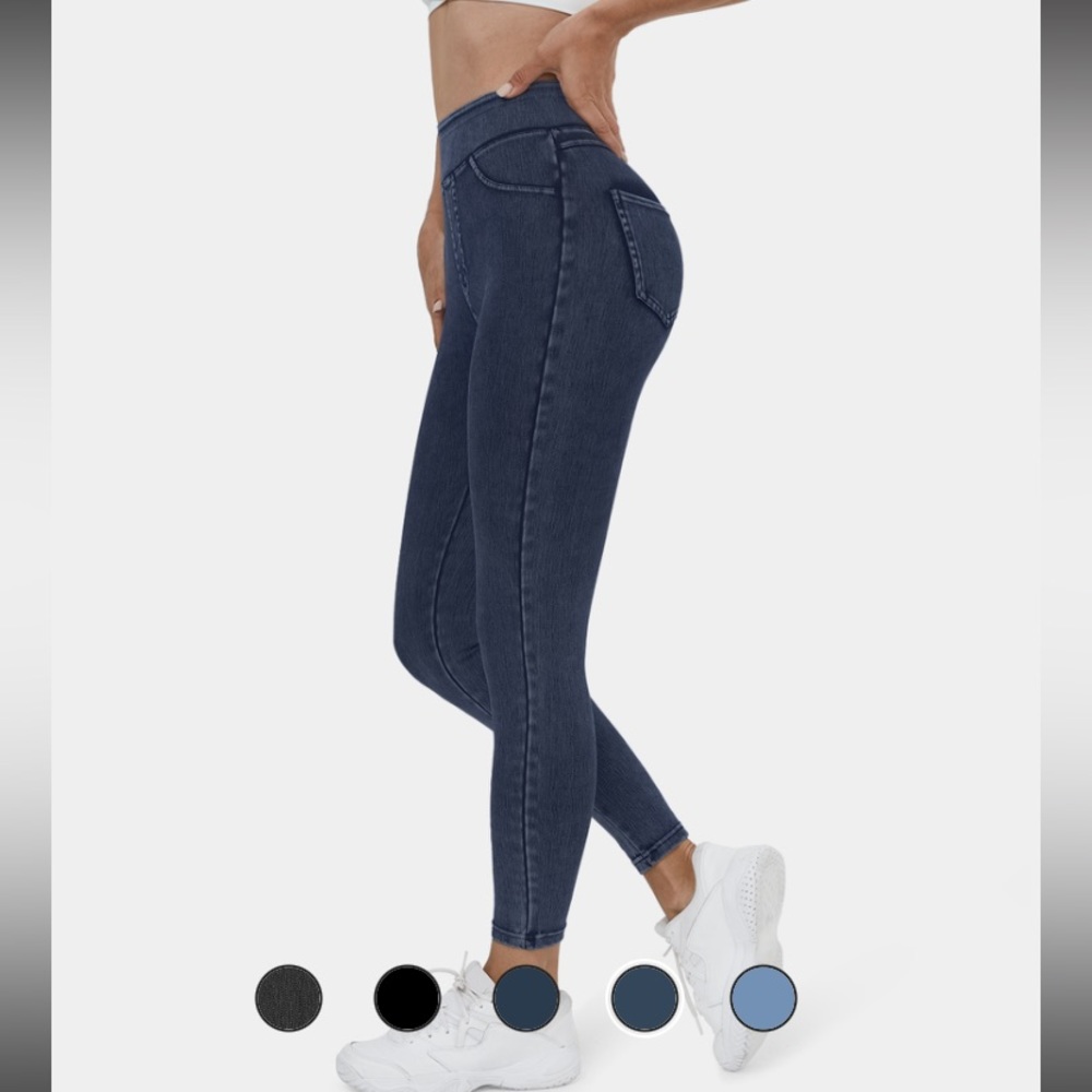 HalaraMagic High Waisted Back Side Pocket, Stretchy Knit Denim Casual Leggings